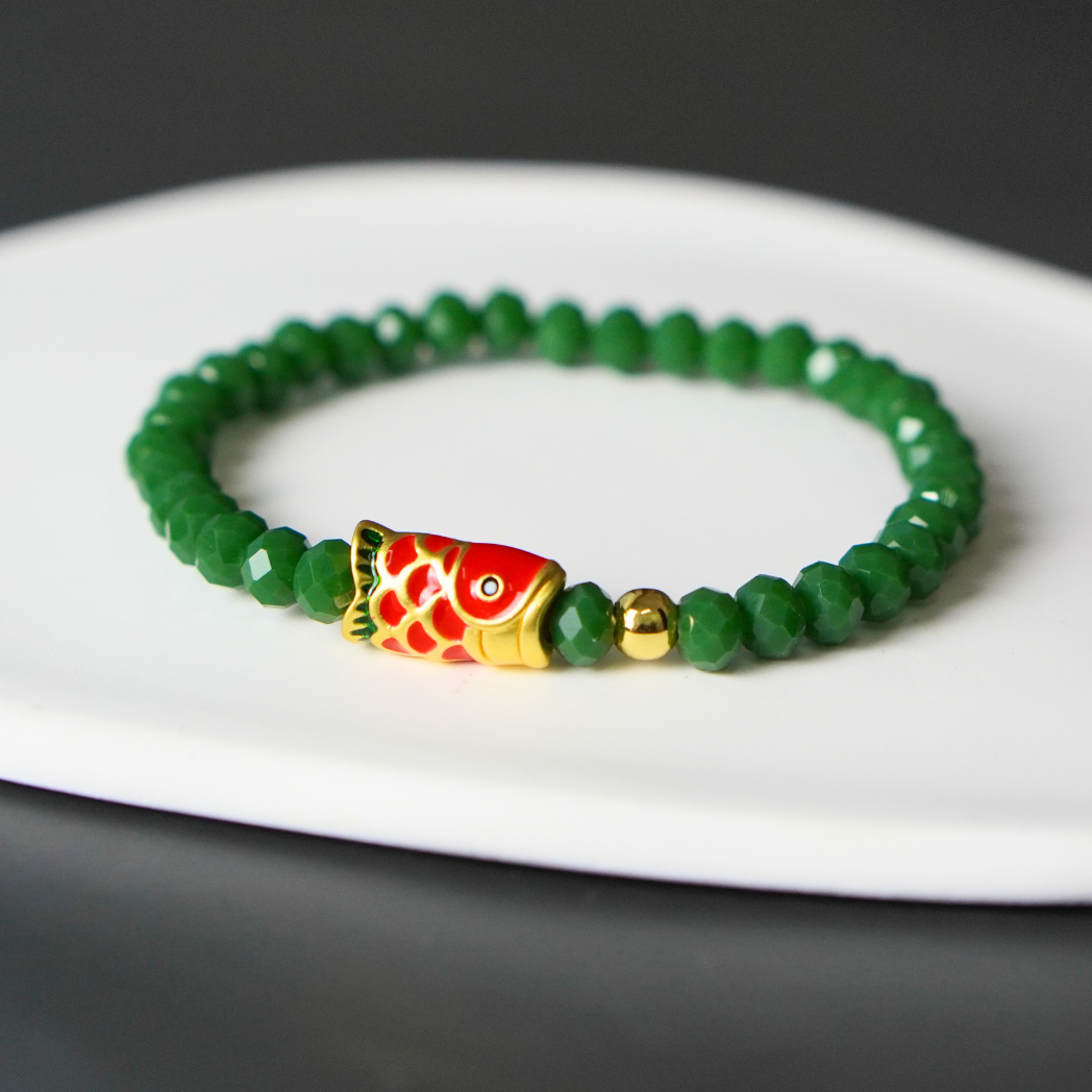Lucky Koi Fish Charm Bracelet (Green)