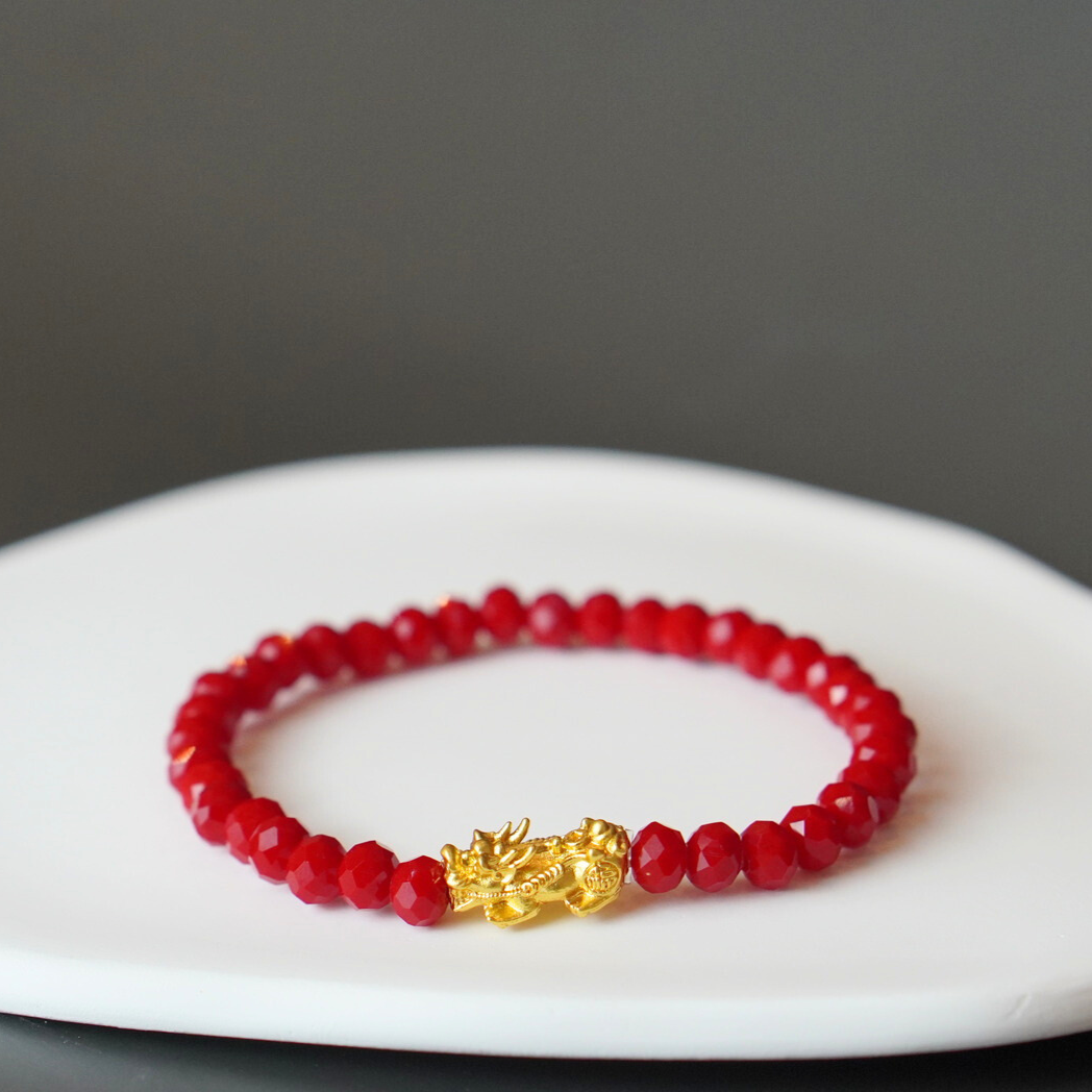 Modern - Neat - Minimalist Pi Yao Bracelet (Crystal Red)